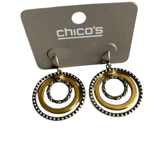 Chico's Gold and Silver Concentric Circle  Dangle Hook Earrings - Picture 1 of 9